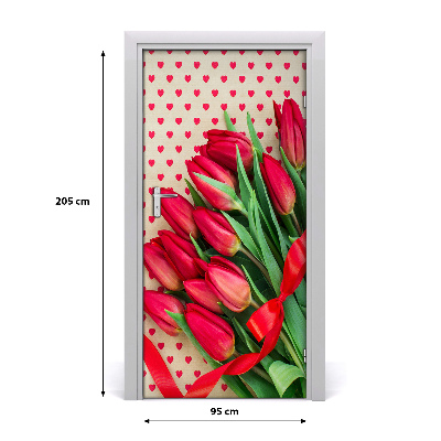 Self-adhesive door sticker Red tulips