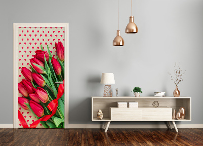 Self-adhesive door sticker Red tulips