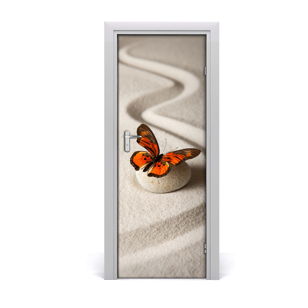 Self-adhesive door sticker Zen stone and butterfly