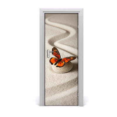 Self-adhesive door sticker Zen stone and butterfly