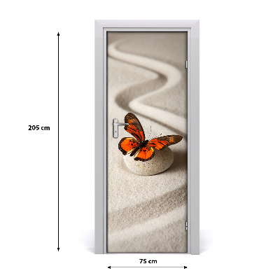 Self-adhesive door sticker Zen stone and butterfly