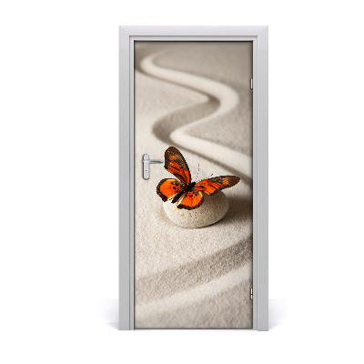 Self-adhesive door sticker Zen stone and butterfly