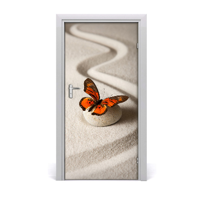 Self-adhesive door sticker Zen stone and butterfly