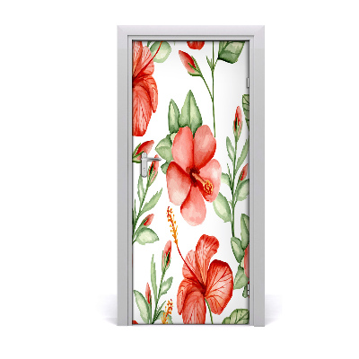 Self-adhesive door veneer Tropical flowers