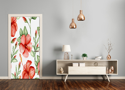 Self-adhesive door veneer Tropical flowers