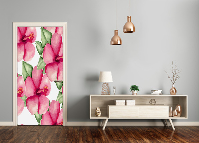 Self-adhesive door veneer Tropical flowers