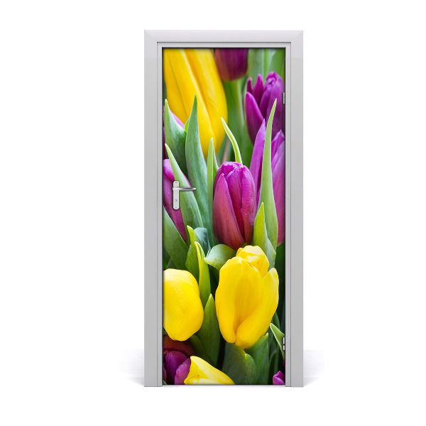 Self-adhesive door sticker Colorful tulips