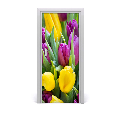 Self-adhesive door sticker Colorful tulips