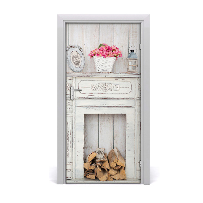 Self-adhesive door wallpaper Wooden fireplace