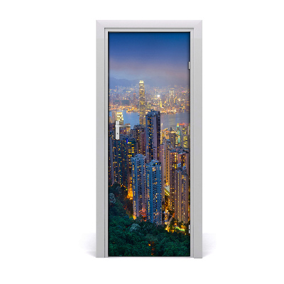 Self-adhesive door wallpaper Hong kong by night