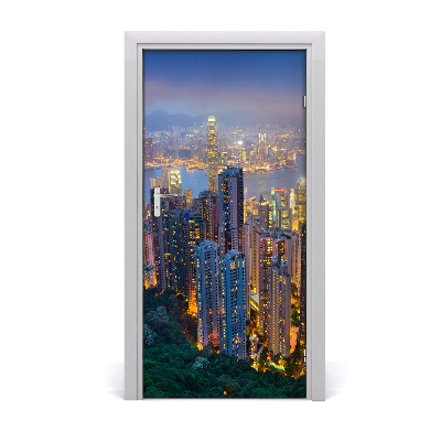 Self-adhesive door wallpaper Hong kong by night