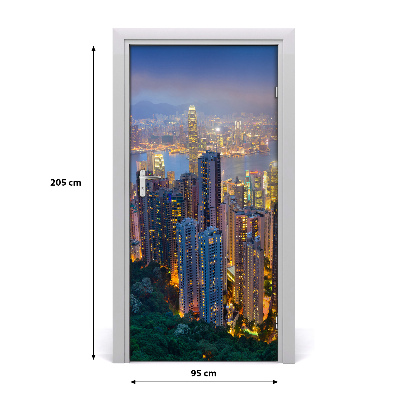 Self-adhesive door wallpaper Hong kong by night