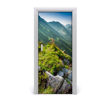 Self-adhesive door sticker Mountains in the summer