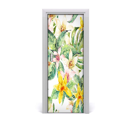 Self-adhesive door veneer Tropical flowers