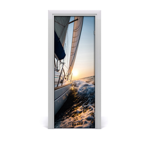 Self-adhesive door wallpaper Yacht on the sea