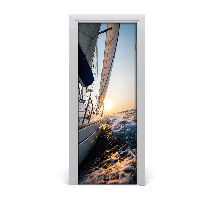 Self-adhesive door wallpaper Yacht on the sea