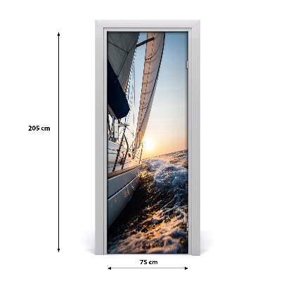 Self-adhesive door wallpaper Yacht on the sea