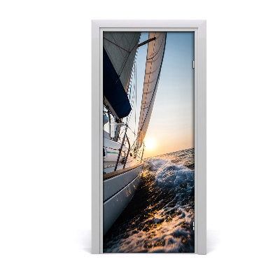 Self-adhesive door wallpaper Yacht on the sea