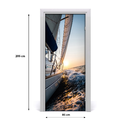 Self-adhesive door wallpaper Yacht on the sea