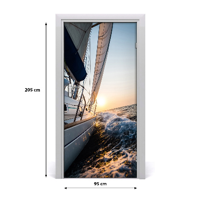 Self-adhesive door wallpaper Yacht on the sea