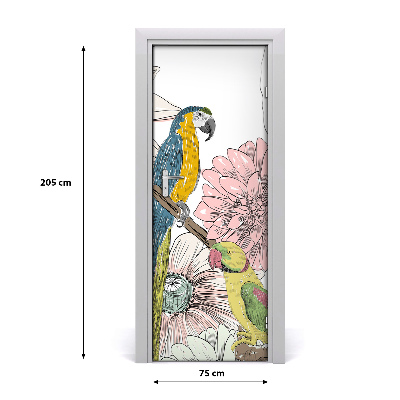 Self-adhesive door sticker Parrots and flowers