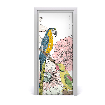 Self-adhesive door sticker Parrots and flowers