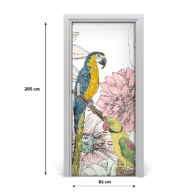 Self-adhesive door sticker Parrots and flowers