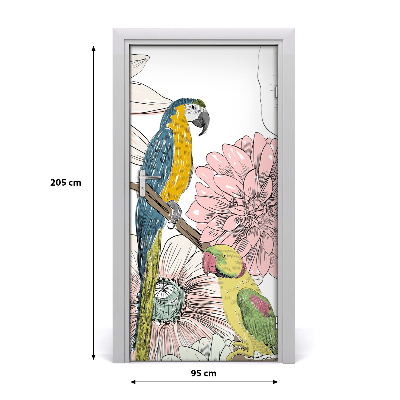 Self-adhesive door sticker Parrots and flowers