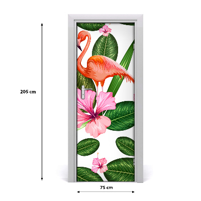 Self-adhesive door sticker Flamingos and flowers