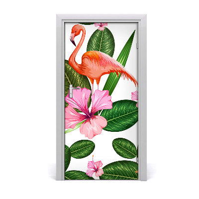 Self-adhesive door sticker Flamingos and flowers