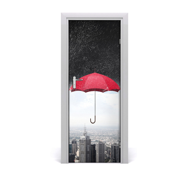 Self-adhesive door wallpaper Umbrella over the city