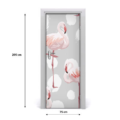 Self-adhesive door sticker Flamingos and dots