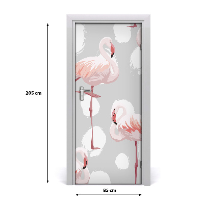 Self-adhesive door sticker Flamingos and dots