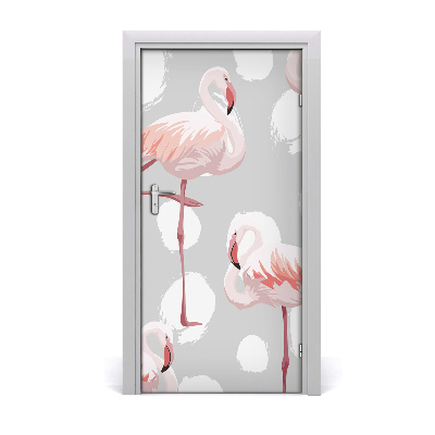 Self-adhesive door sticker Flamingos and dots