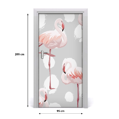 Self-adhesive door sticker Flamingos and dots