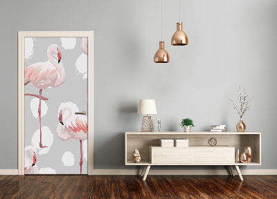 Self-adhesive door sticker Flamingos and dots