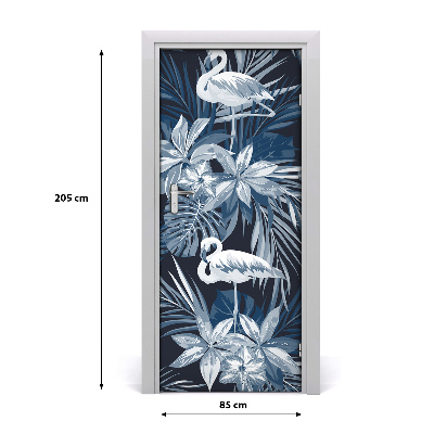 Self-adhesive door sticker Flowers and flamingos