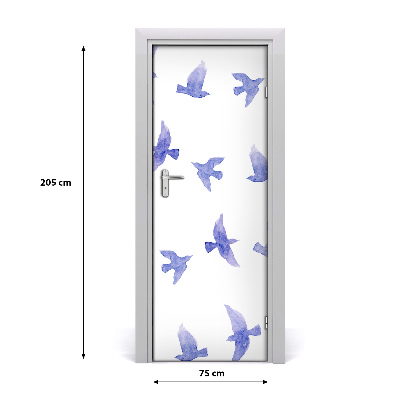 Self-adhesive door sticker Blue swallows