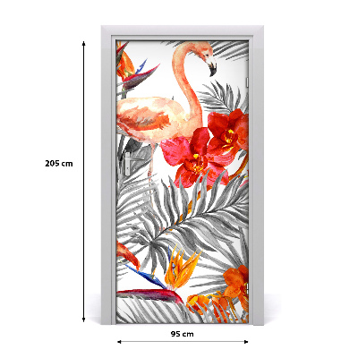 Self-adhesive door sticker Flamingos and flowers