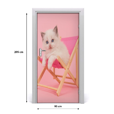 Self-adhesive door sticker Cat on a deckchair