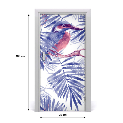 Self-adhesive door veneer Leaves of palm and bird