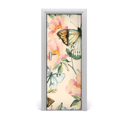 Self-adhesive door veneer Roses and butterflies