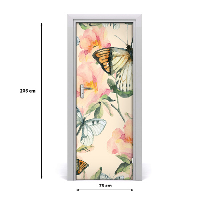 Self-adhesive door veneer Roses and butterflies