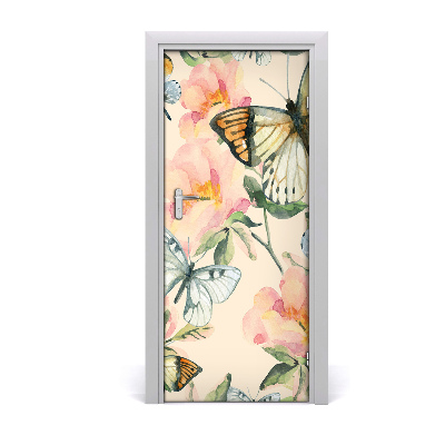 Self-adhesive door veneer Roses and butterflies