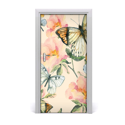 Self-adhesive door veneer Roses and butterflies