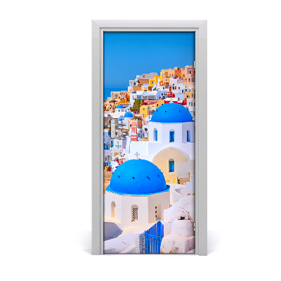 Self-adhesive door wallpaper Santorini city