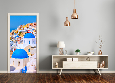 Self-adhesive door wallpaper Santorini city