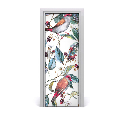 Self-adhesive door sticker Birds and blackberries