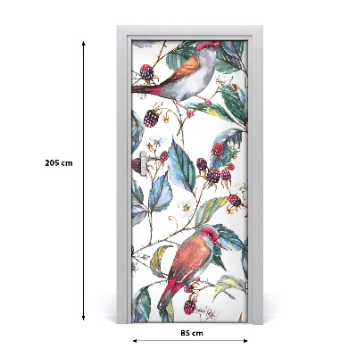 Self-adhesive door sticker Birds and blackberries