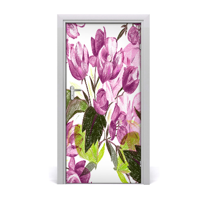 Self-adhesive door veneer Violet flowers